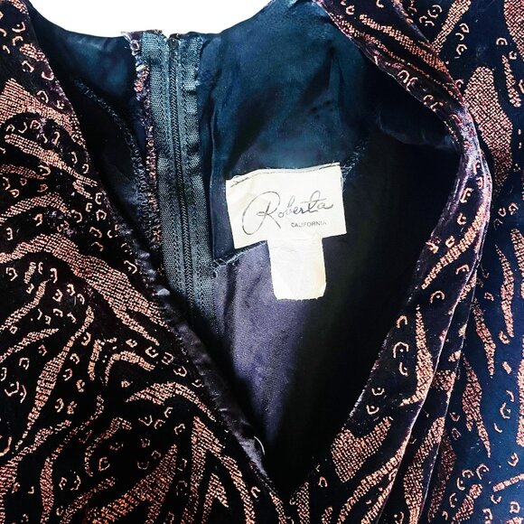 Velvet + Copper Vintage Sparkle Sheath dress w/peplum V neck + Bow Y2K Mobwife - Picture 10 of 10